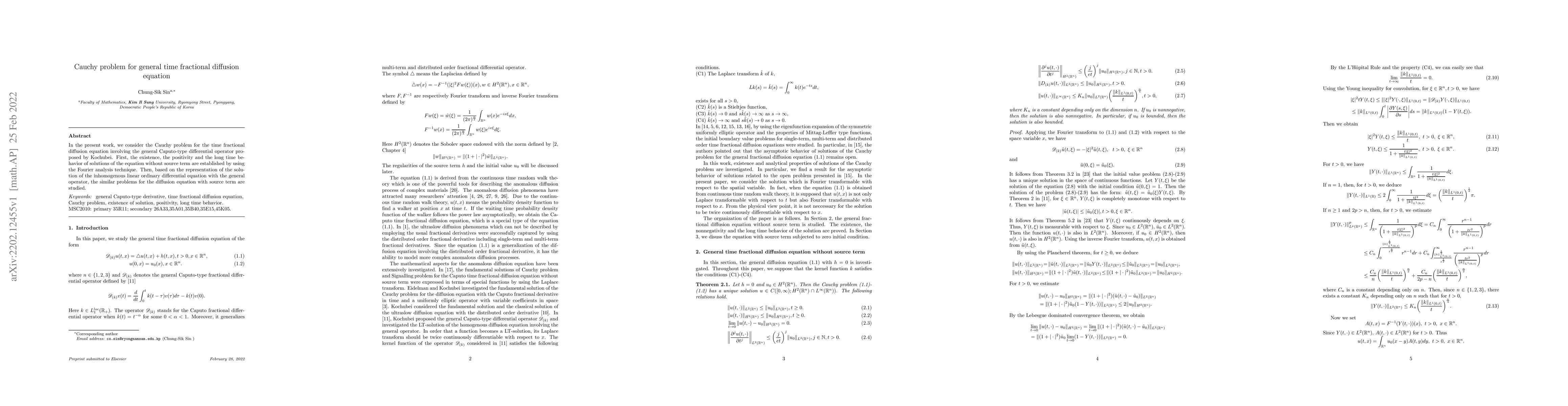 Thumbnail for Cauchy problem for general time fractional diffusion equation