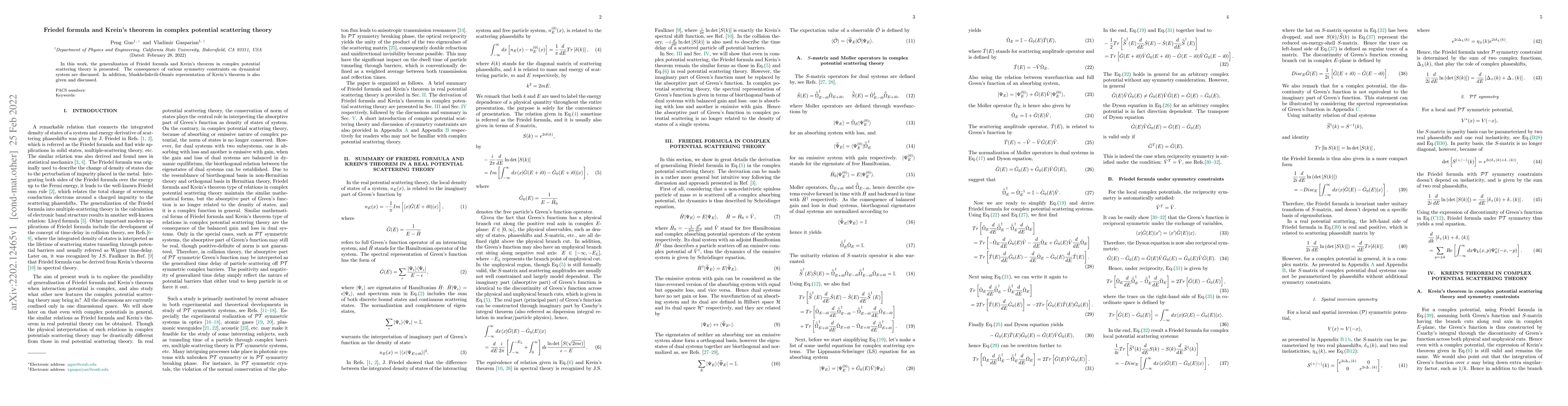 Thumbnail for Friedel formula and Krein's theorem in complex potential scattering
  theory
