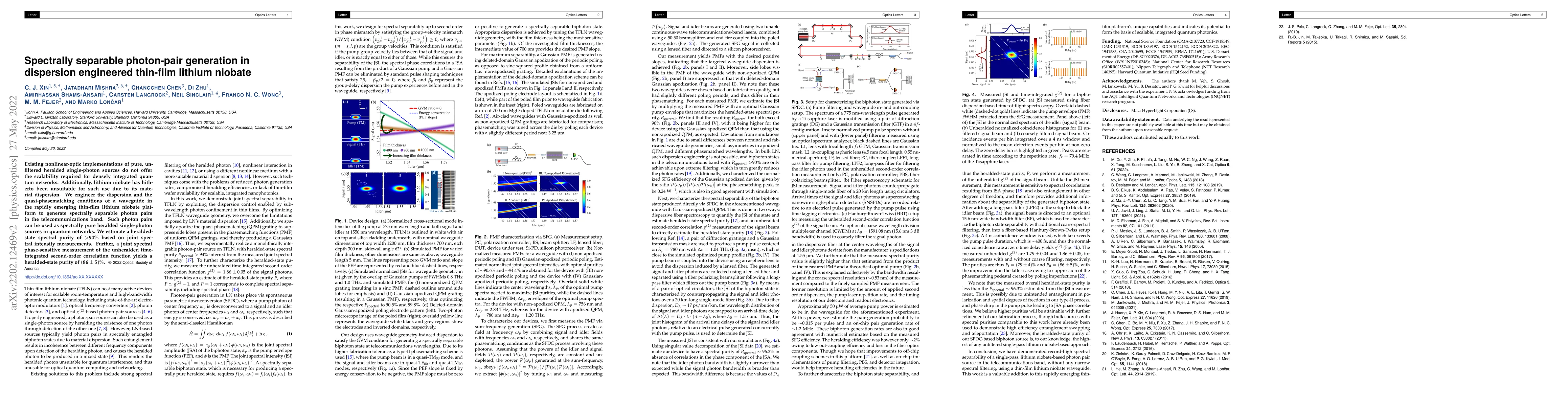 Thumbnail for Spectrally separable photon-pair generation in dispersion engineered
  thin-film lithium niobate