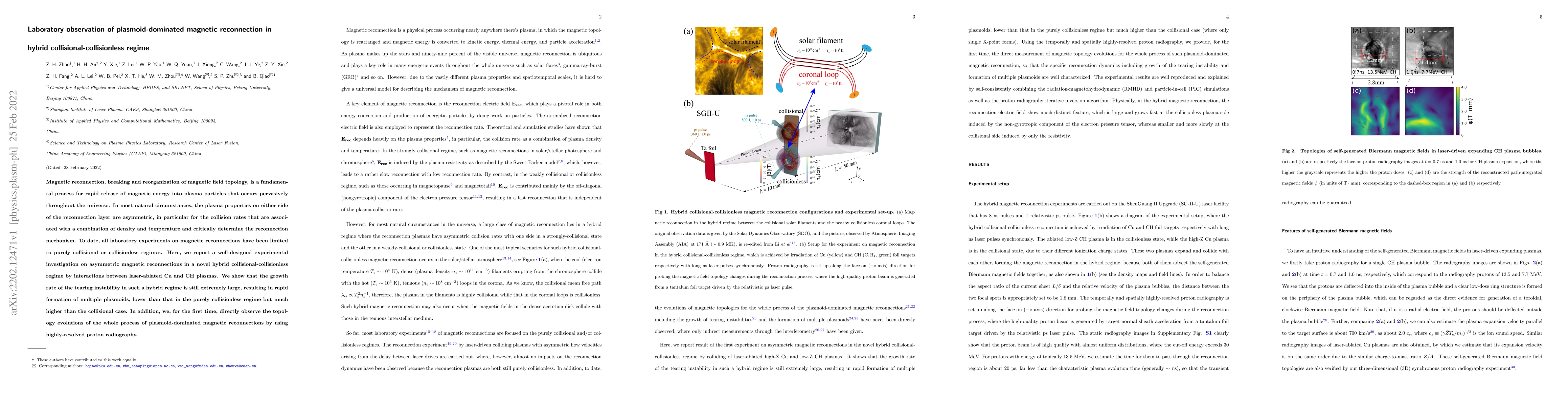 Thumbnail for Laboratory observation of plasmoid-dominated magnetic reconnection in
  hybrid collisional-collisionless regime