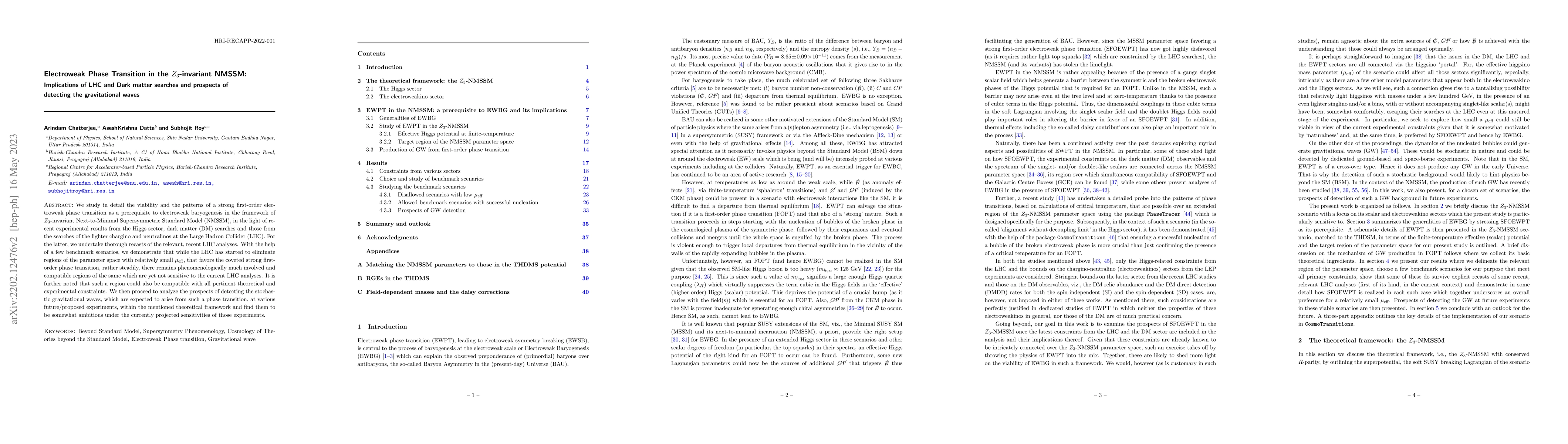 Thumbnail for Electroweak Phase Transition in the $Z_3$-invariant NMSSM: Implications
  of LHC and Dark matter searches and prospects of detecting the gravitational
  waves