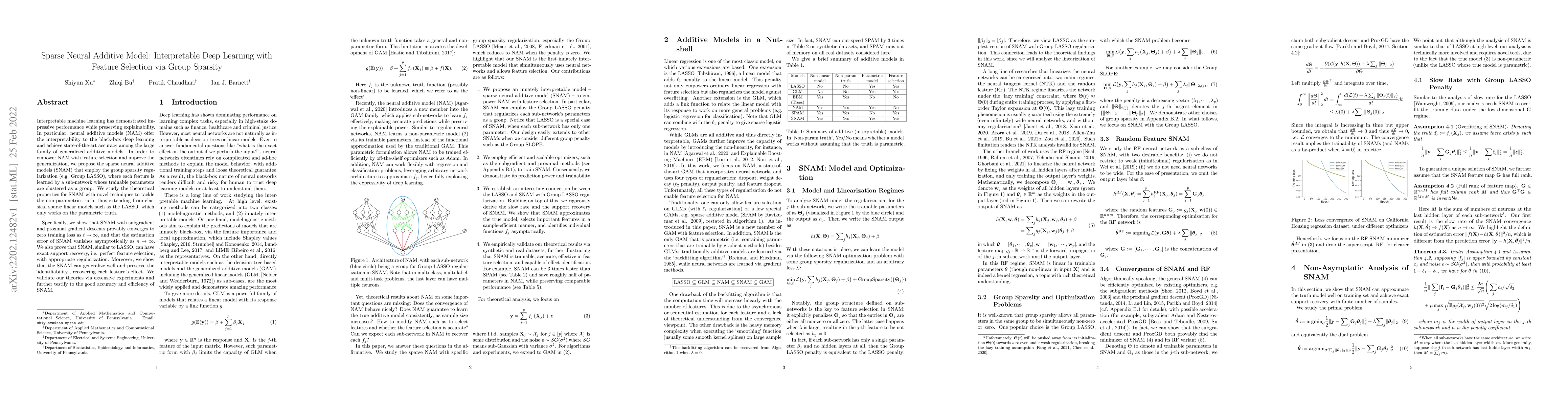 Thumbnail for Sparse Neural Additive Model: Interpretable Deep Learning with Feature
  Selection via Group Sparsity