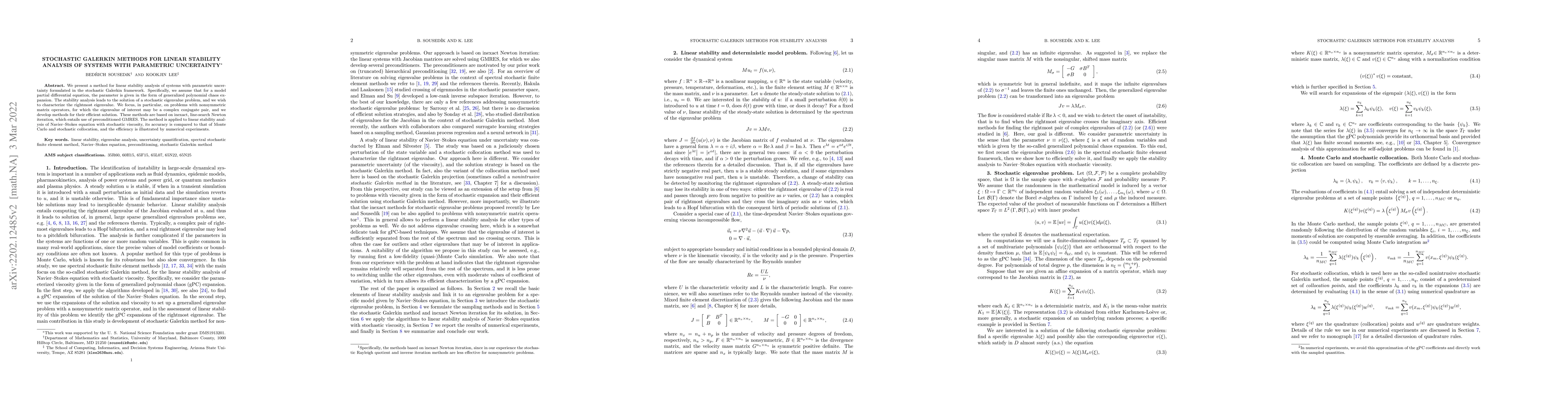 Thumbnail for Stochastic Galerkin methods for linear stability analysis of systems
  with parametric uncertainty