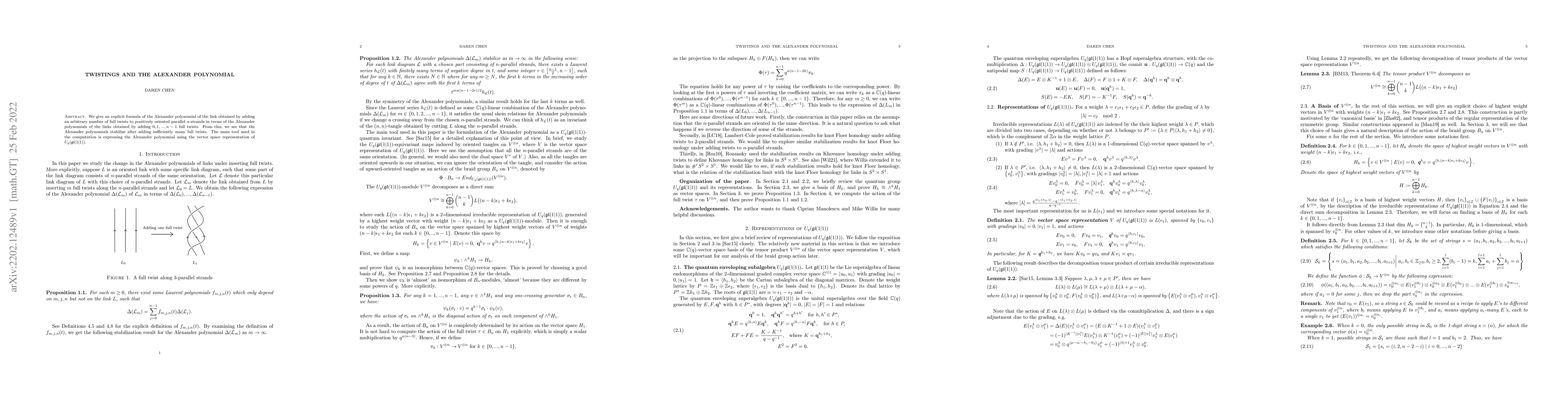 Thumbnail for Twistings and the Alexander polynomial