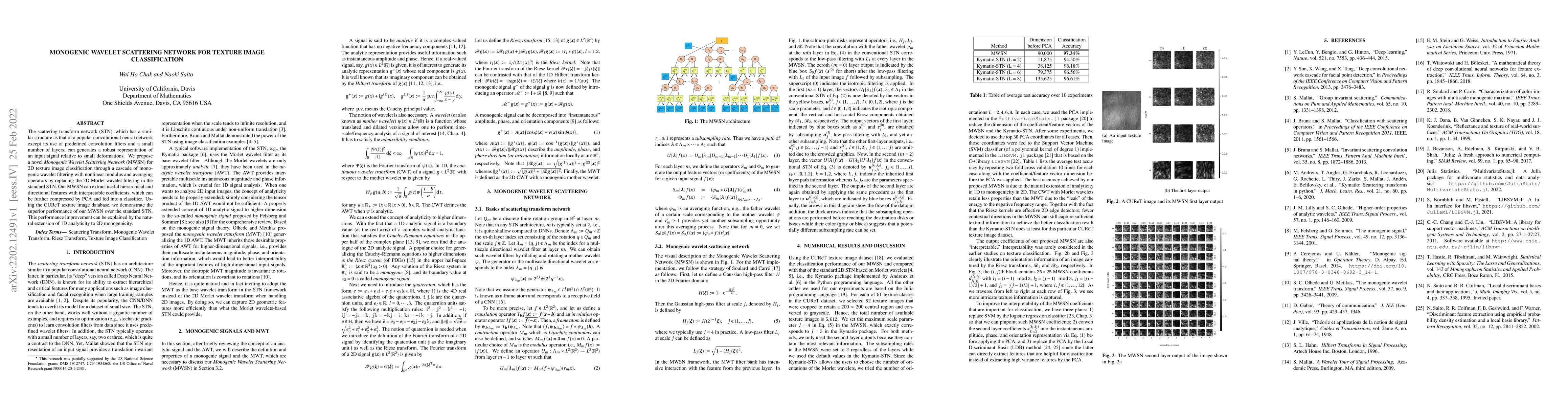 Thumbnail for Monogenic Wavelet Scattering Network for Texture Image Classification
