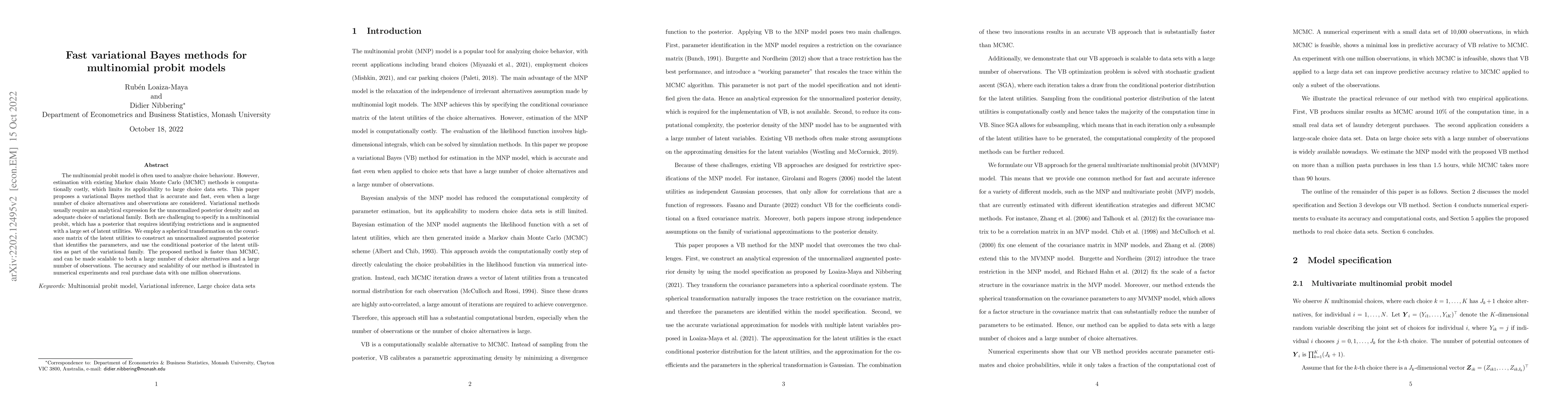 Thumbnail for Fast variational Bayes methods for multinomial probit models