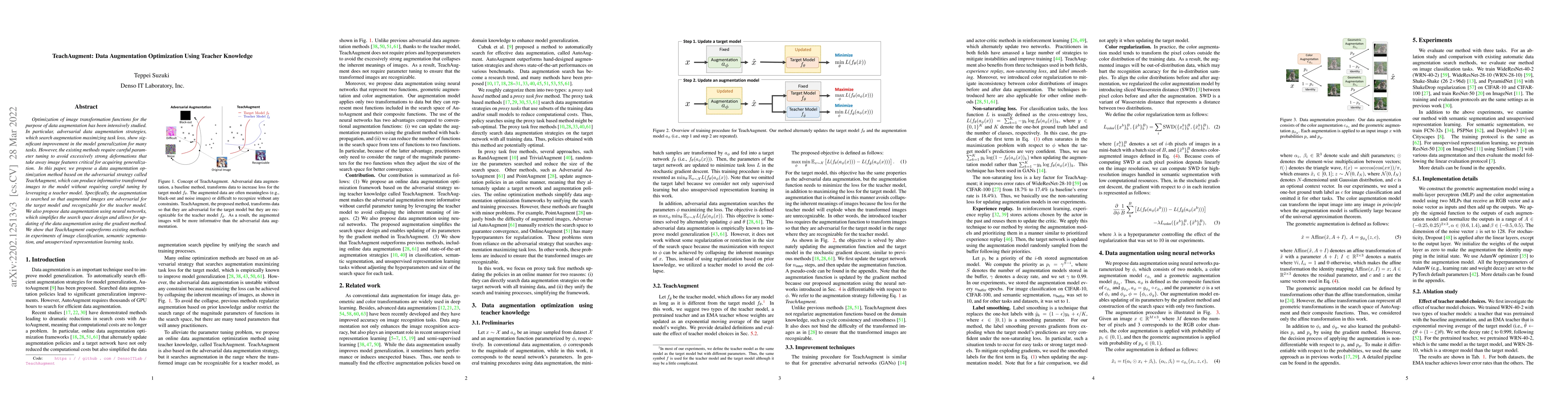 Thumbnail for TeachAugment: Data Augmentation Optimization Using Teacher Knowledge