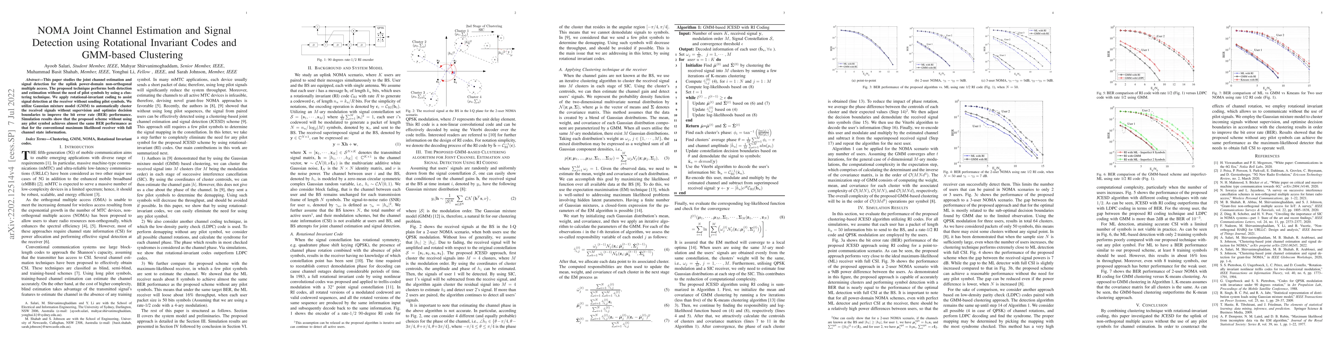 Thumbnail for NOMA Joint Channel Estimation and Signal Detection using Rotational
  Invariant Codes and GMM-based Clustering