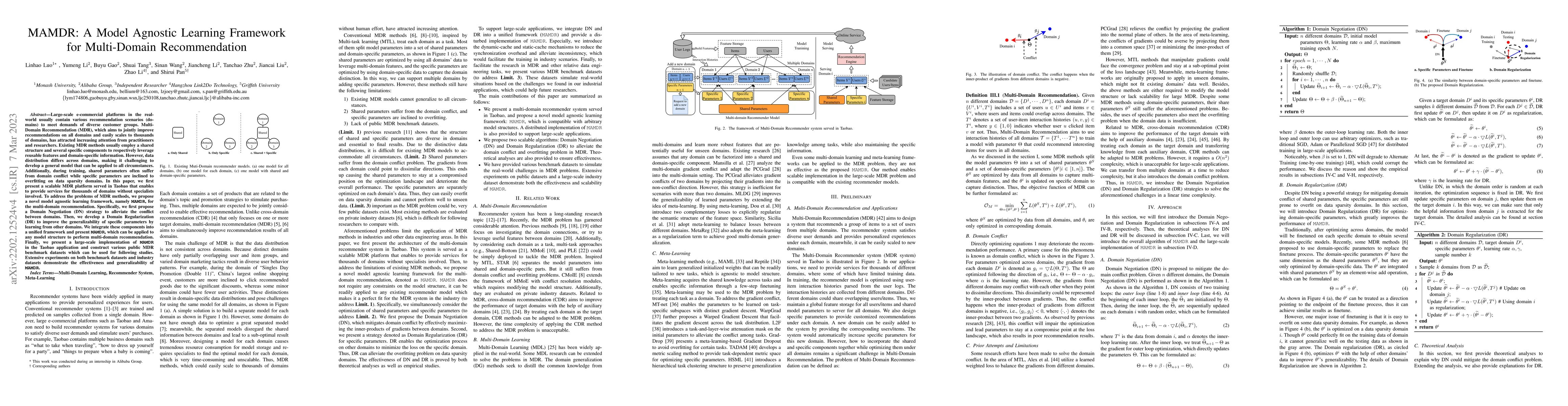 Thumbnail for MAMDR: A Model Agnostic Learning Method for Multi-Domain Recommendation