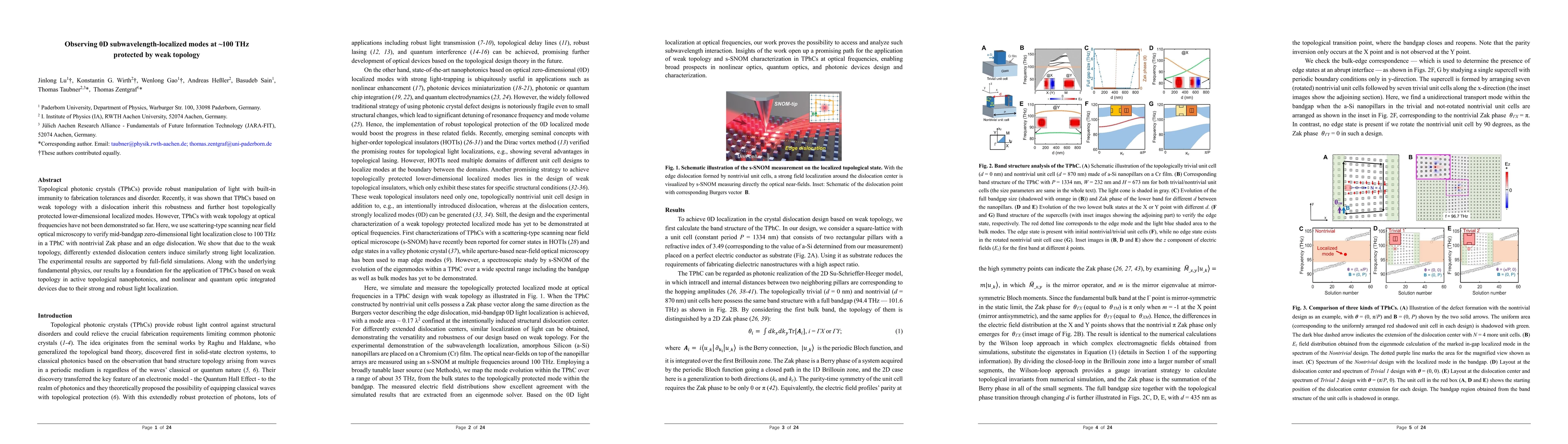 Thumbnail for Observing 0D subwavelength-localized modes at ~100 THz protected by weak
  topology