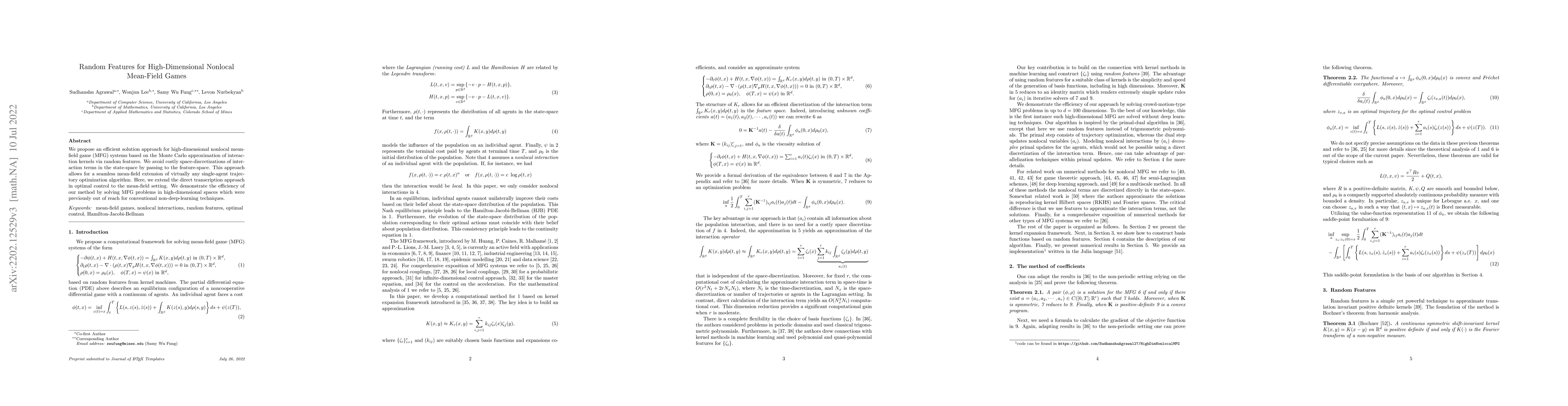 Thumbnail for Random Features for High-Dimensional Nonlocal Mean-Field Games