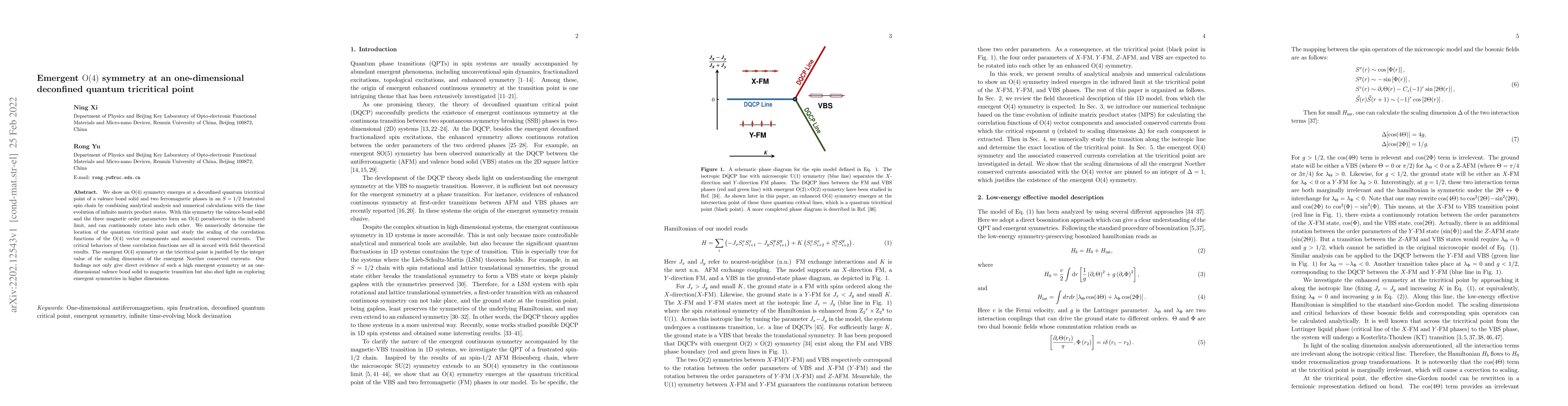 Thumbnail for Emergent O(4) symmetry at an one-dimensional deconfined quantum
  tricritical point
