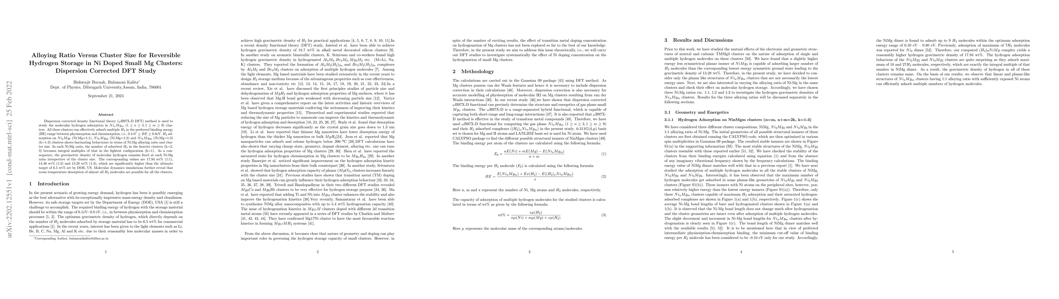 Thumbnail for Alloying Ratio Versus Cluster Size for Reversible Hydrogen Storage in Ni
  Doped Small Mg Clusters: Dispersion Corrected DFT Study