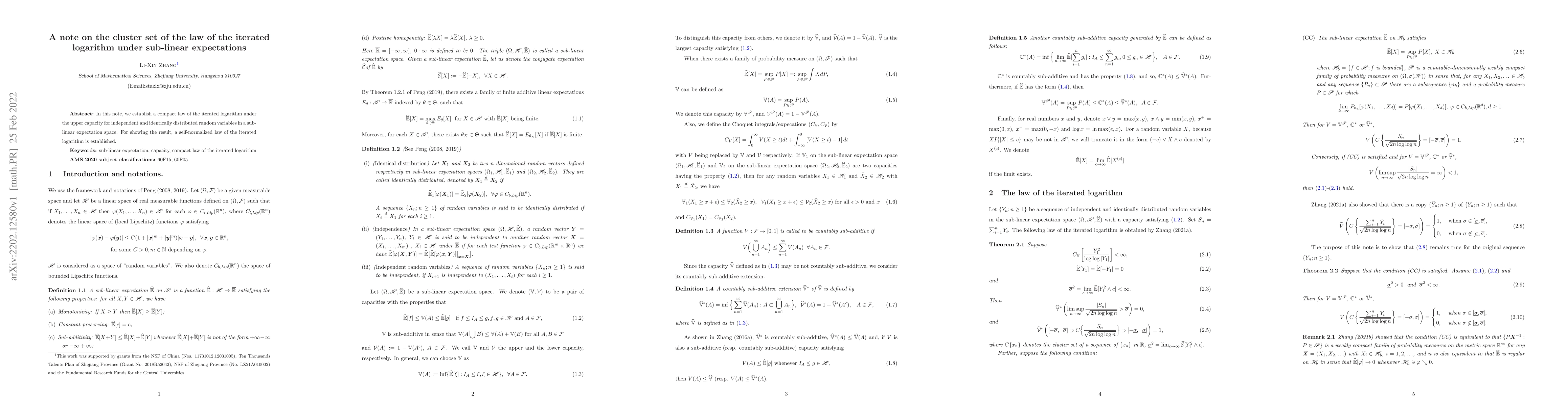 Thumbnail for A note on the cluster set of the law of the iterated logarithm under
  sub-linear expectations
