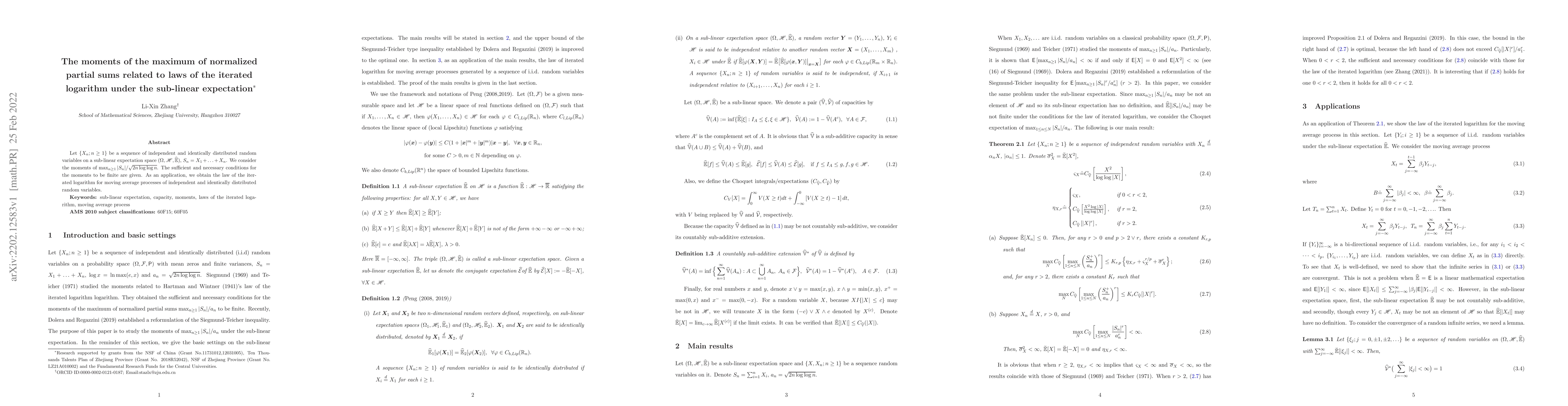 Thumbnail for The moments of the maximum of normalized partial sums related to laws of
  the iterated logarithm under the sub-linear expectation