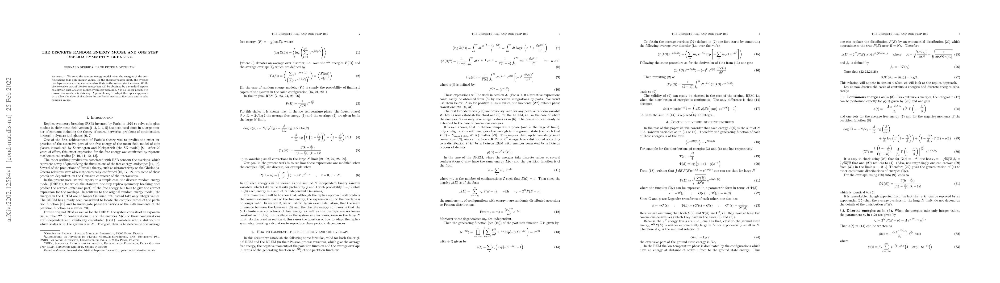 Thumbnail for The discrete random energy model and one step replica symmetry breaking