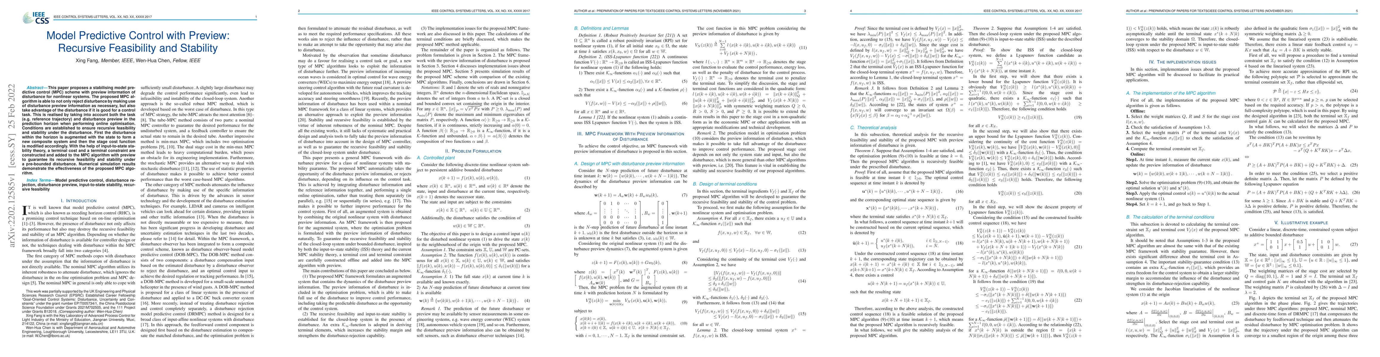 Thumbnail for Model Predictive Control with Preview: Recursive Feasibility and
  Stability