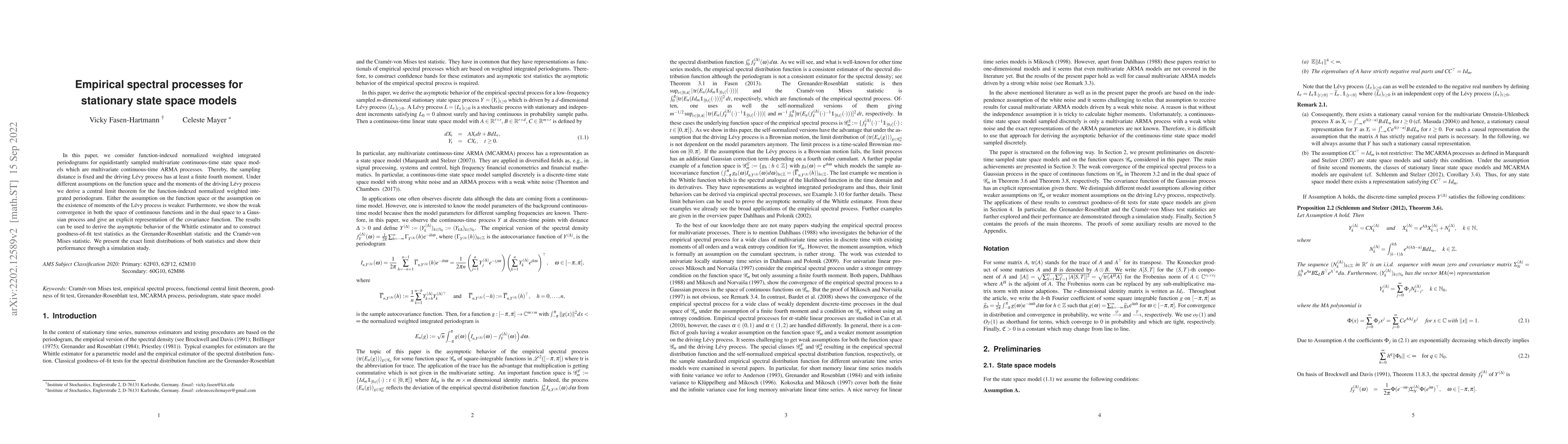 Thumbnail for Empirical spectral processes for stationary state space models