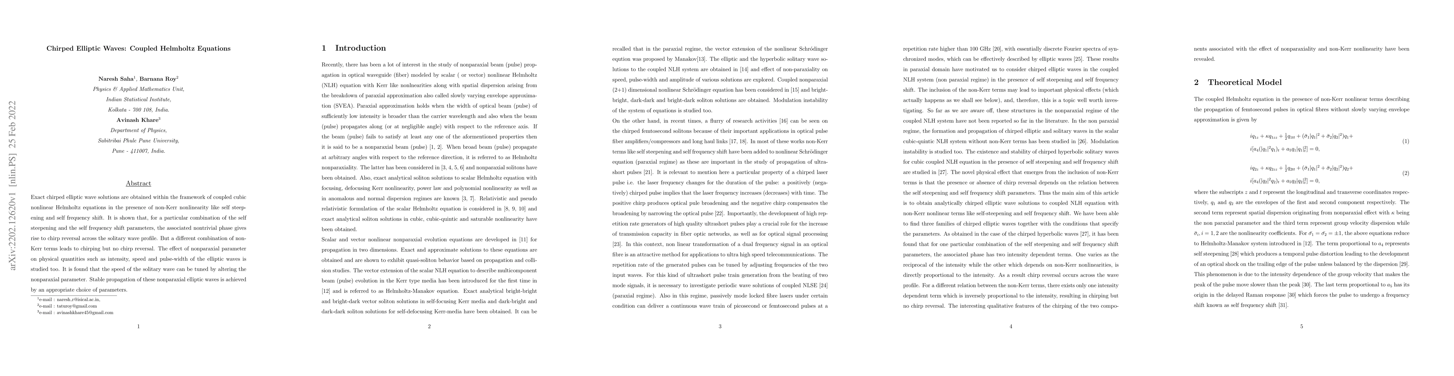 Thumbnail for Chirped Elliptic Waves: Coupled Helmholtz Equations
