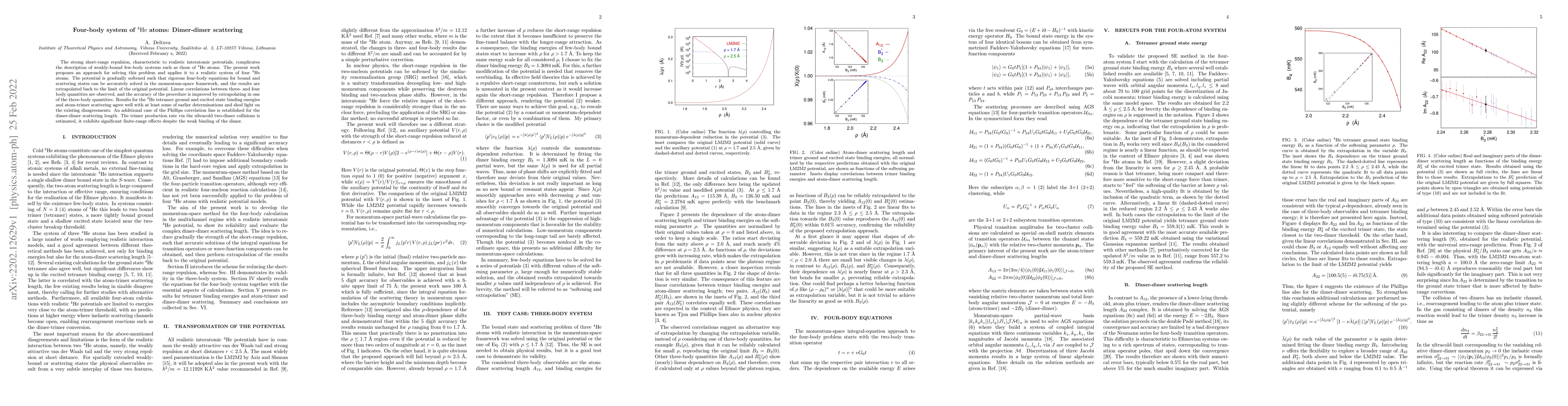 Thumbnail for Four-body system of ${}^4\mathrm{He}$ atoms: Dimer-dimer scattering