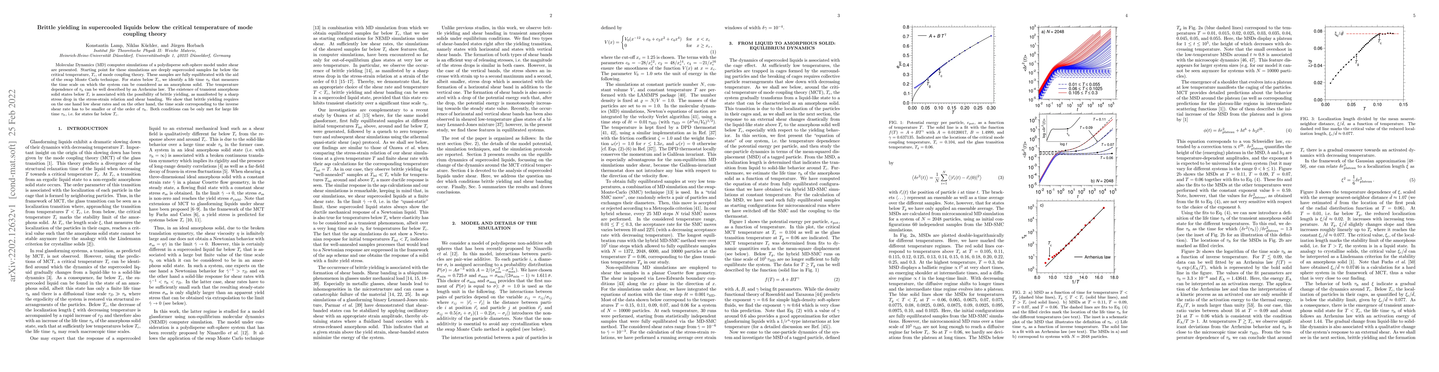 Thumbnail for Brittle yielding in supercooled liquids below the critical temperature
  of mode coupling theory