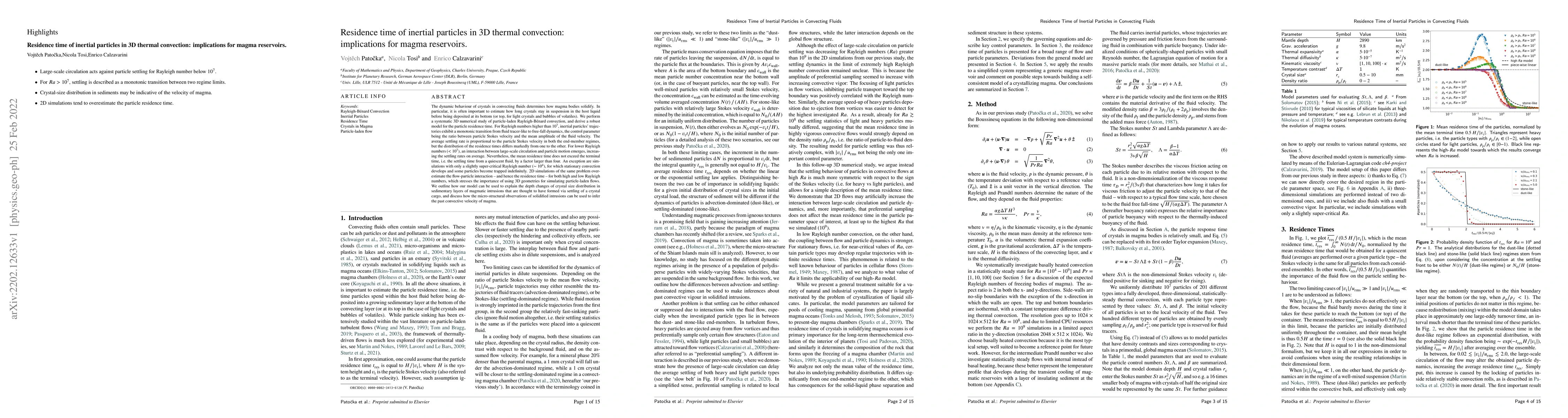 Thumbnail for Residence time of inertial particles in 3D thermal convection:
  implications for magma reservoirs