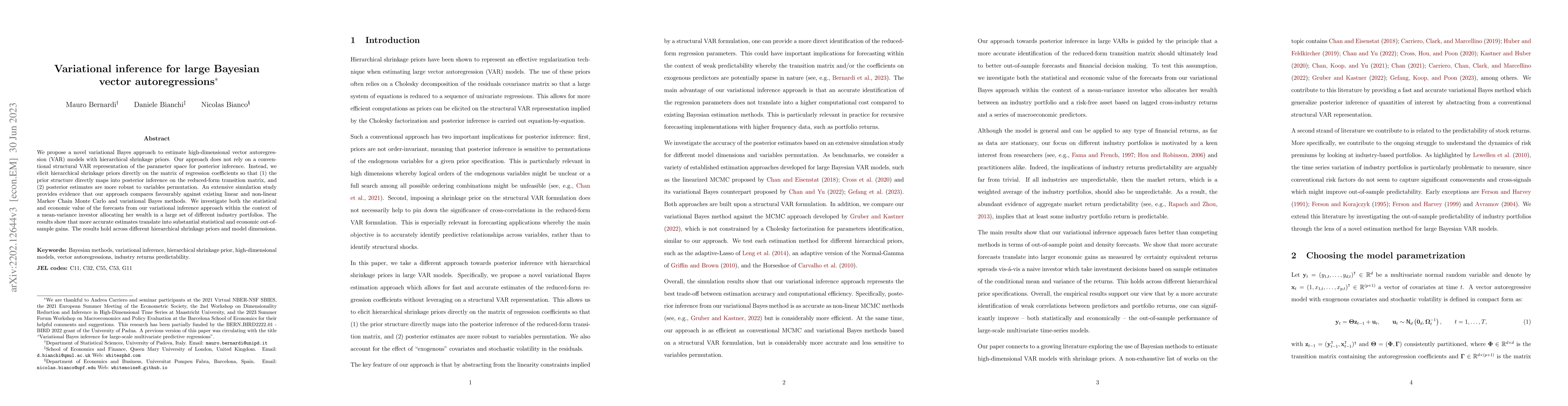 Thumbnail for Variational inference for large Bayesian vector autoregressions
