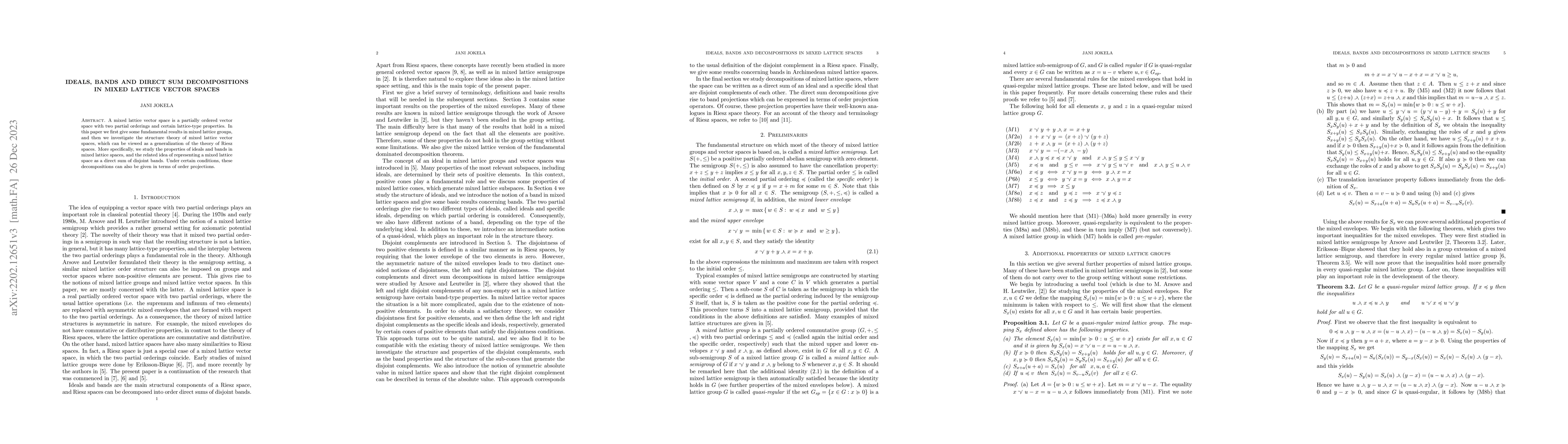 Thumbnail for Ideals, bands and direct sum decompositions in mixed lattice vector
  spaces