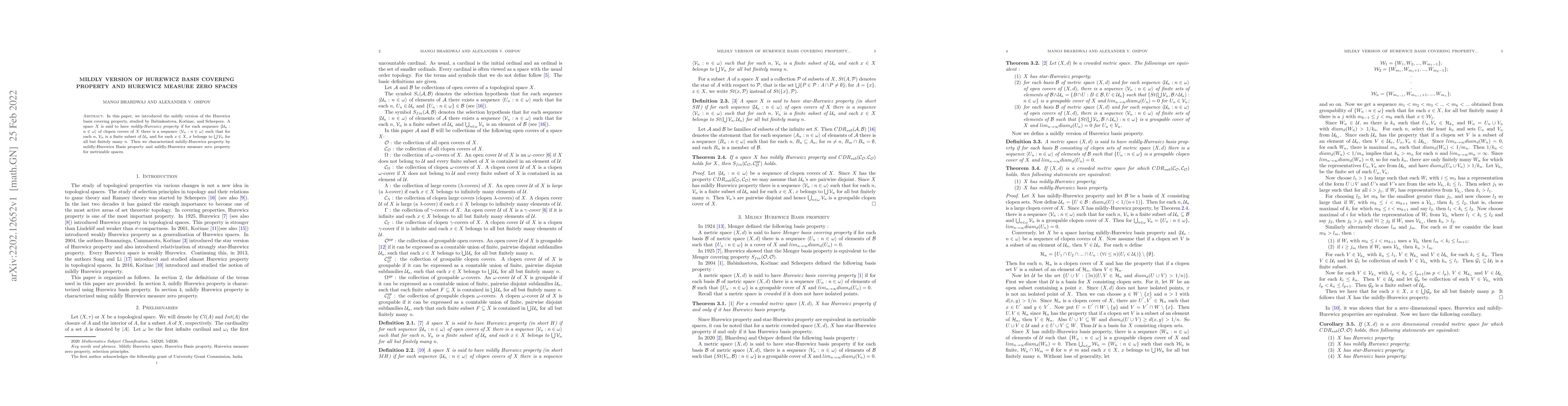 Thumbnail for Mildly version of Hurewicz Basis covering property and Hurewicz measure
  zero spaces