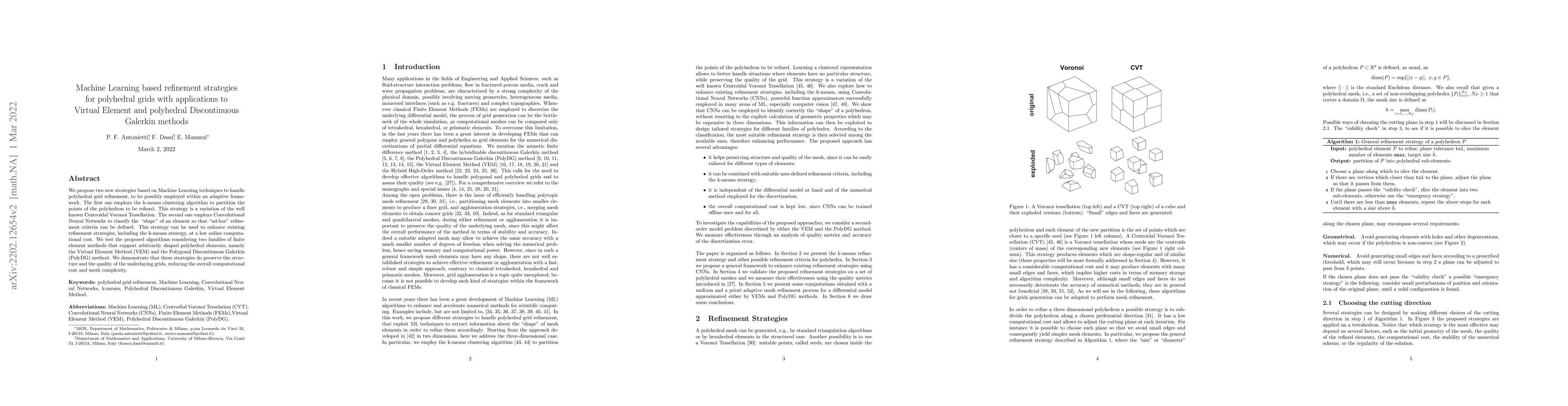 Thumbnail for Machine Learning based refinement strategies for polyhedral grids with
  applications to Virtual Element and polyhedral Discontinuous Galerkin methods