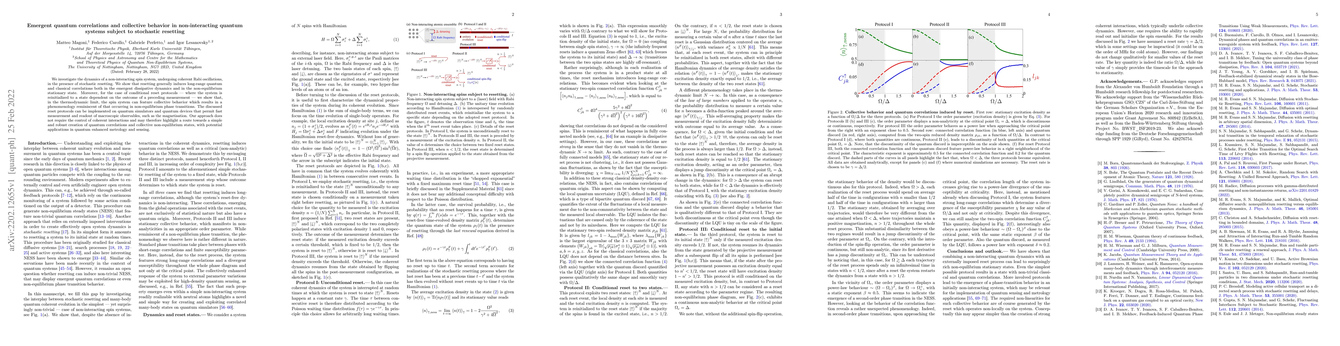 Thumbnail for Emergent quantum correlations and collective behavior in non-interacting
  quantum systems subject to stochastic resetting