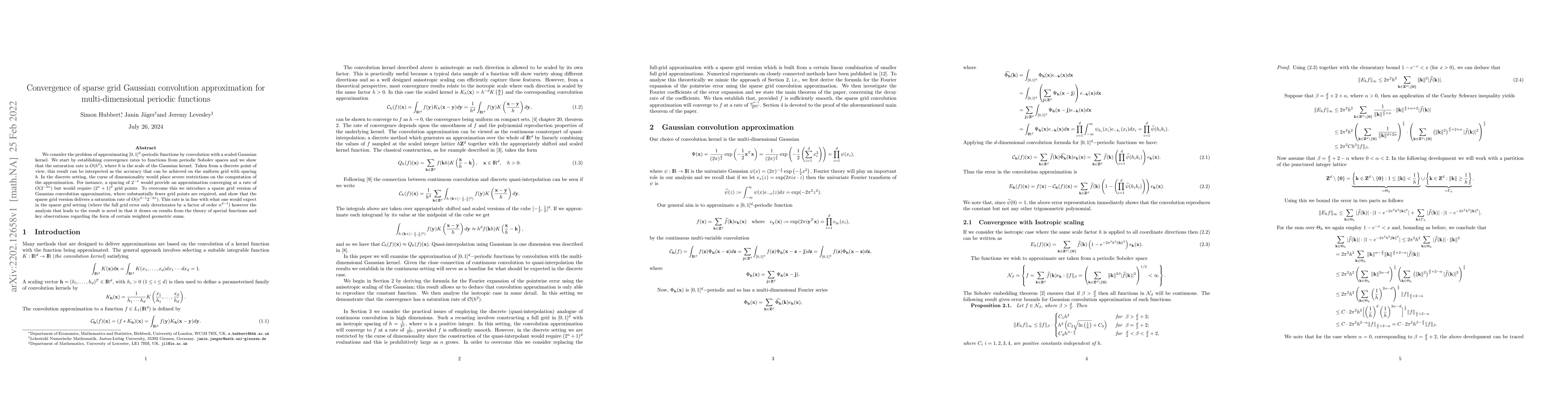 Thumbnail for Convergence of sparse grid Gaussian convolution approximation for
  multi-dimensional periodic function
