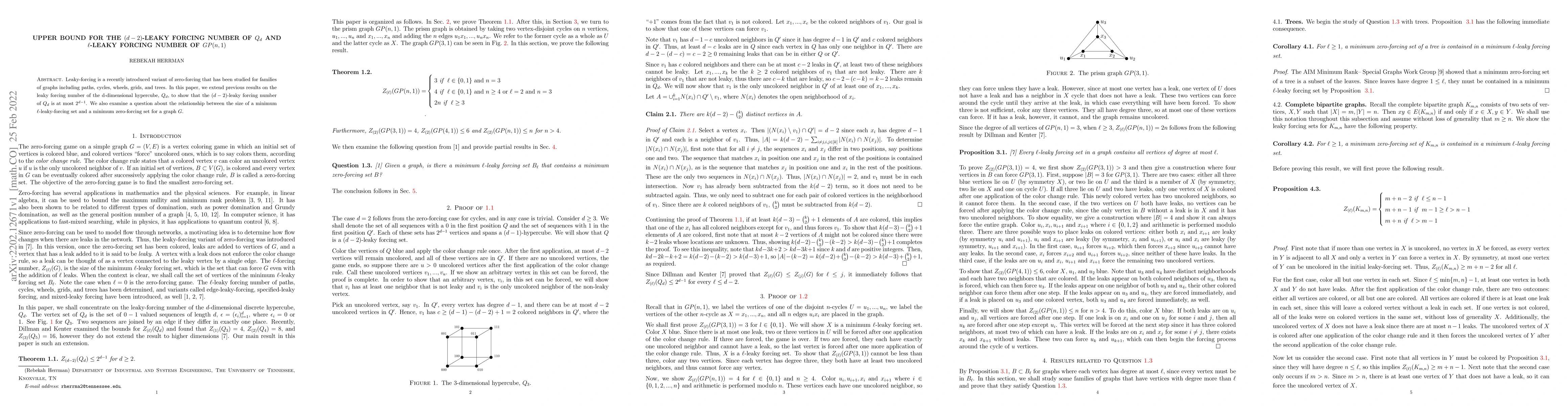 Thumbnail for Upper bound for the $(d-2)$-leaky forcing number of $Q_d$ and
  $\ell$-leaky forcing number of $GP(n,1)$