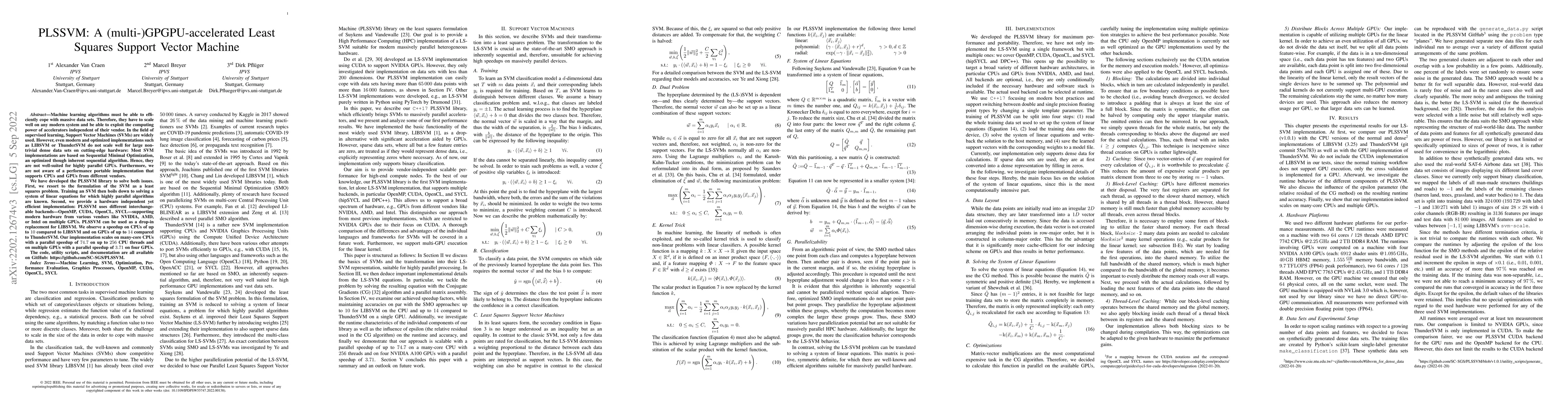 Thumbnail for PLSSVM: A (multi-)GPGPU-accelerated Least Squares Support Vector Machine