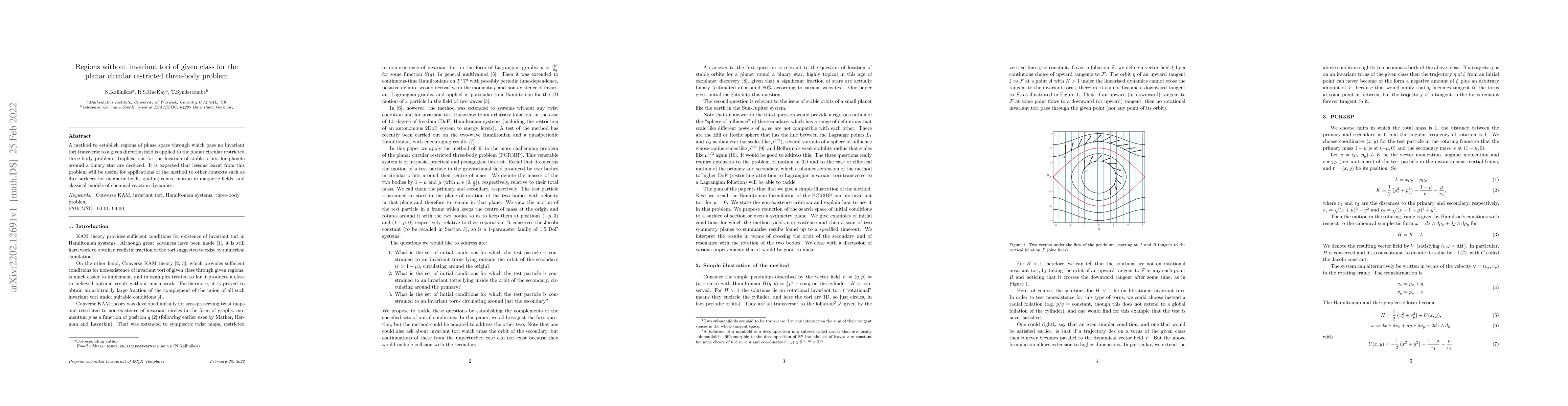 Thumbnail for Regions without invariant tori of given class for the planar circular
  restricted three-body problem