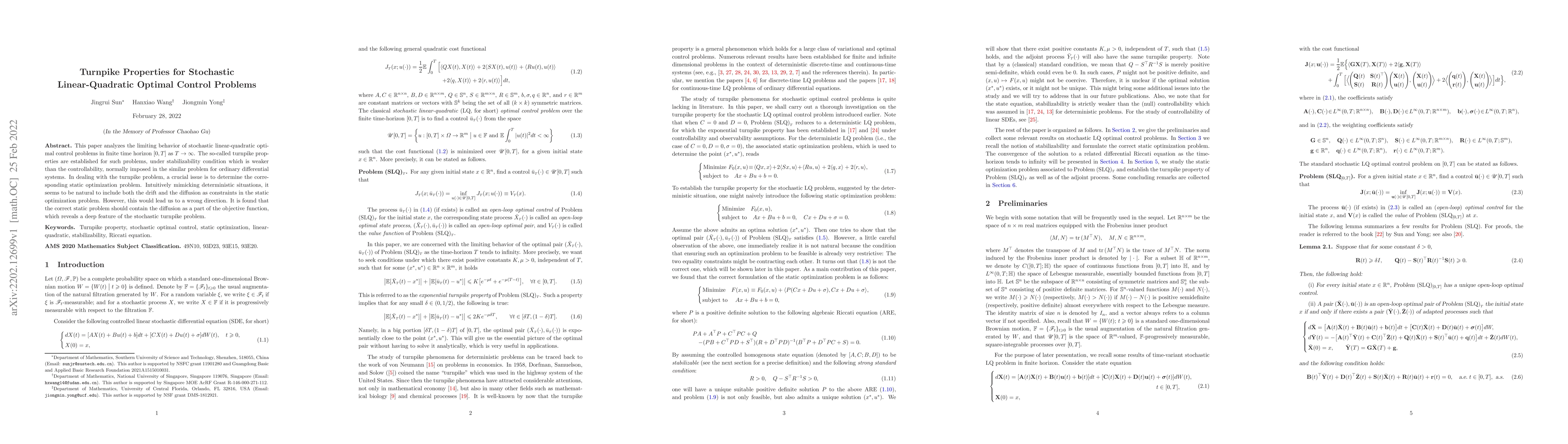 Thumbnail for Turnpike Properties for Stochastic Linear-Quadratic Optimal Control
  Problems