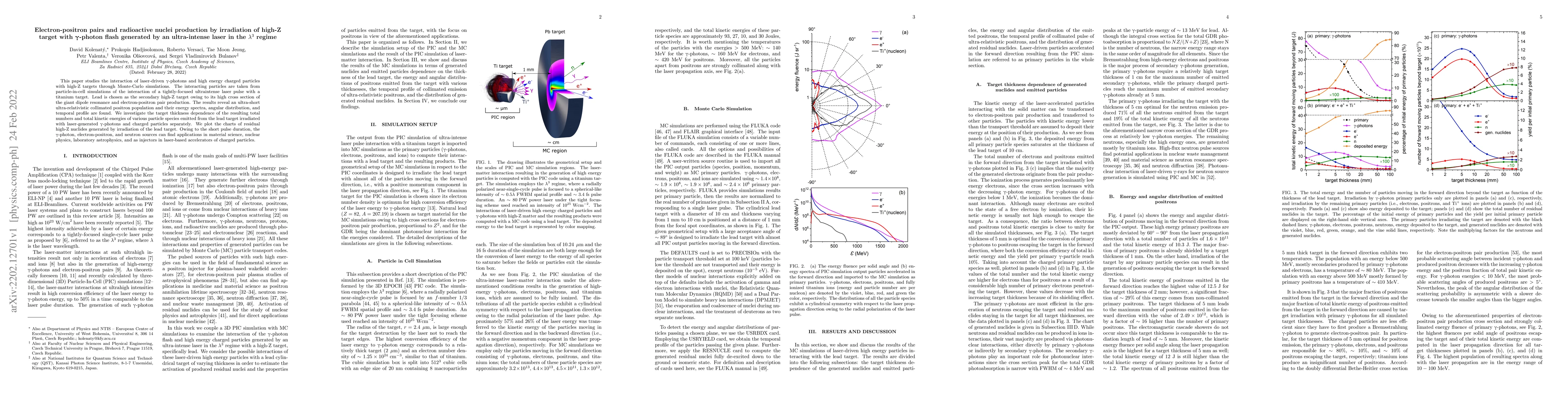 Thumbnail for Electron-positron pairs and radioactive nuclei production by irradiation
  of high-Z target with \gamma-photon flash generated by an ultra-intense laser
  in the $\lambda^3$ regime