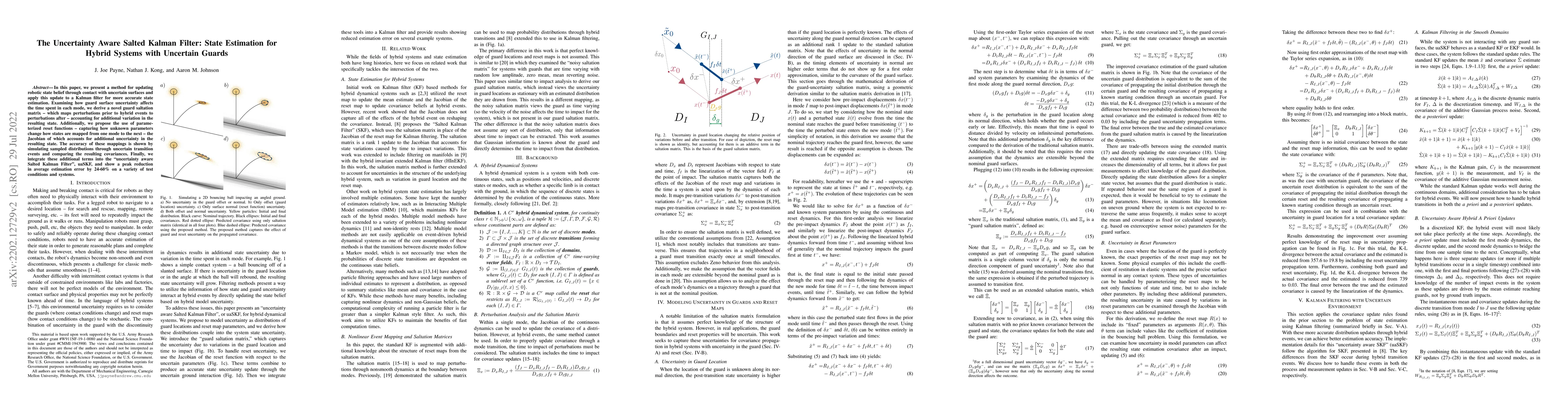 Thumbnail for The Uncertainty Aware Salted Kalman Filter: State Estimation for Hybrid
  Systems with Uncertain Guards