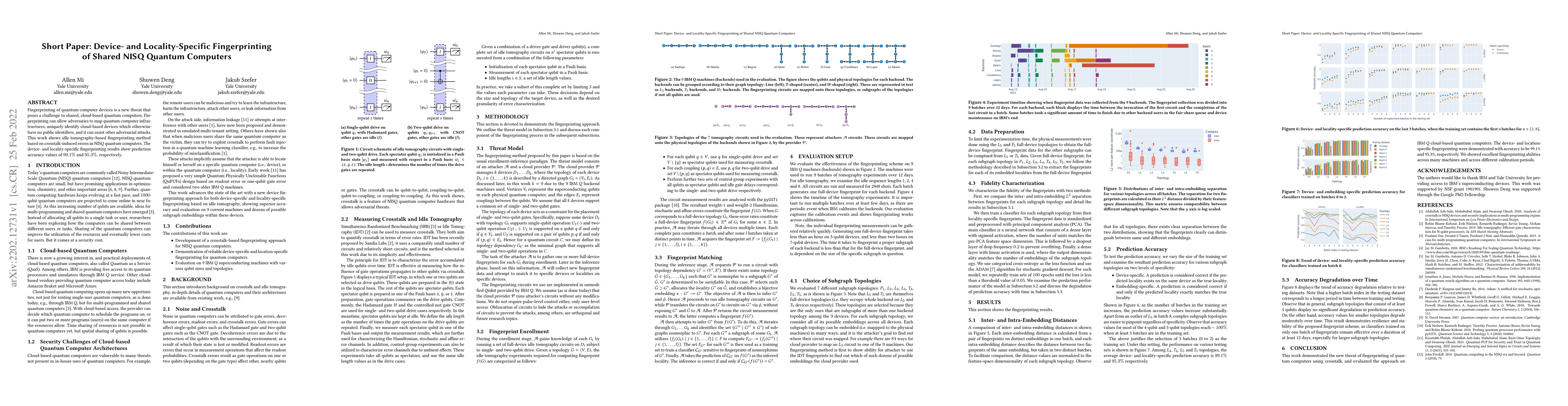 Thumbnail for Short Paper: Device- and Locality-Specific Fingerprinting of Shared NISQ
  Quantum Computers