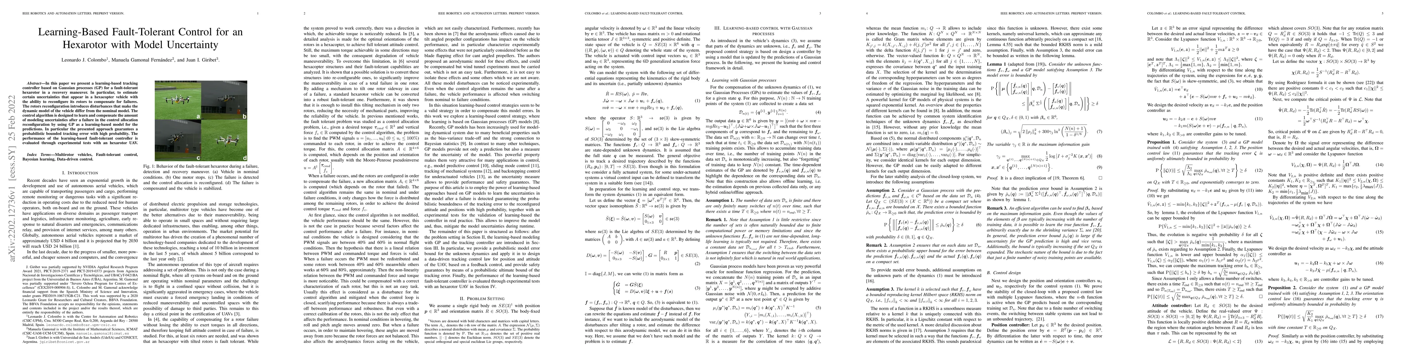 Thumbnail for Learning-Based Fault-Tolerant Control for an Hexarotor with Model
  Uncertainty