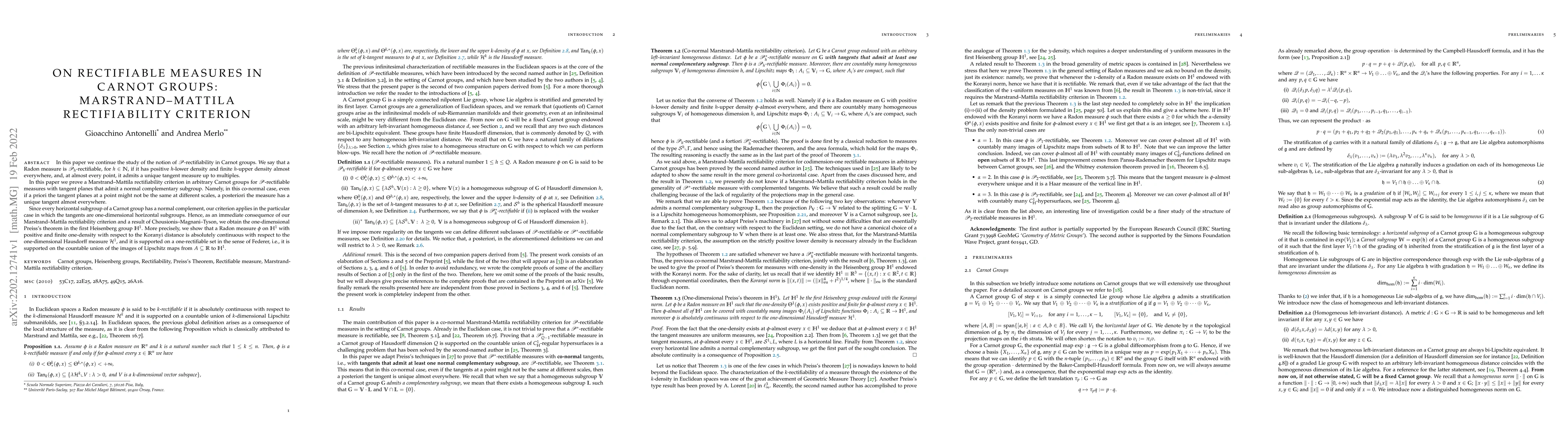 Thumbnail for On rectifiable measures in Carnot groups: Marstrand-Mattila
  rectifiability criterion