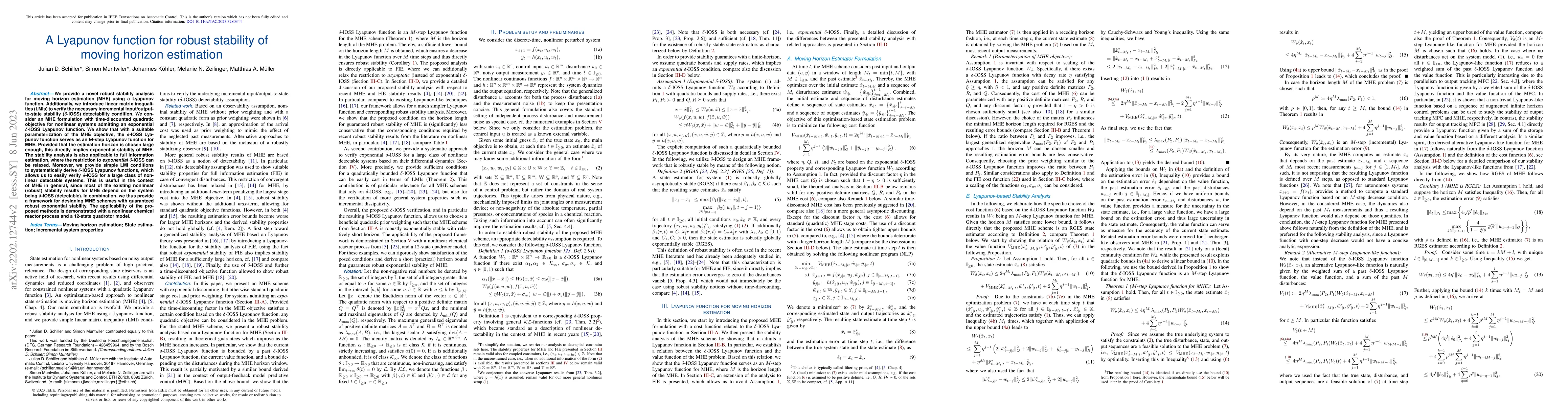 Thumbnail for A Lyapunov function for robust stability of moving horizon estimation