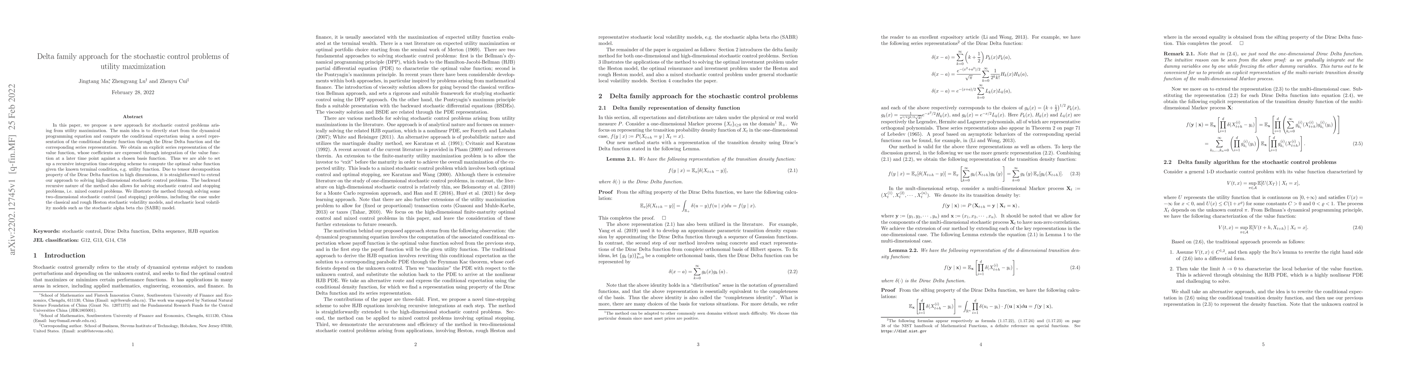 Thumbnail for Delta family approach for the stochastic control problems of utility
  maximization