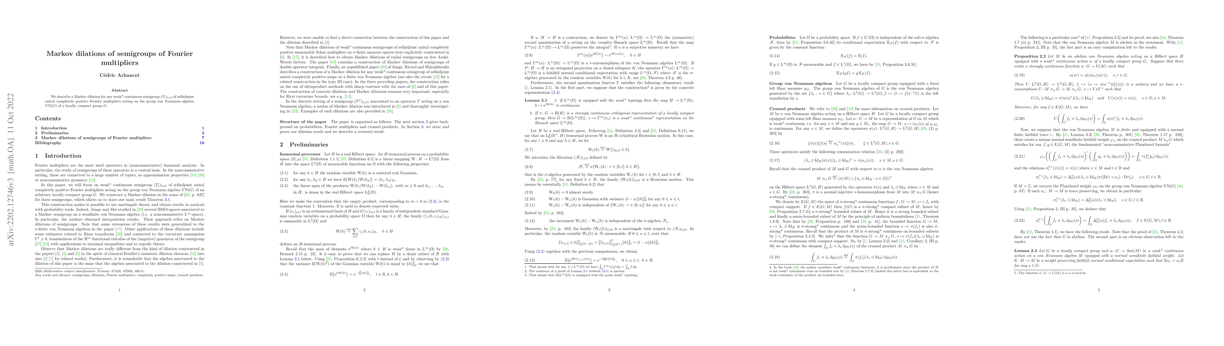 Thumbnail for Markov dilations of semigroups of Fourier multipliers