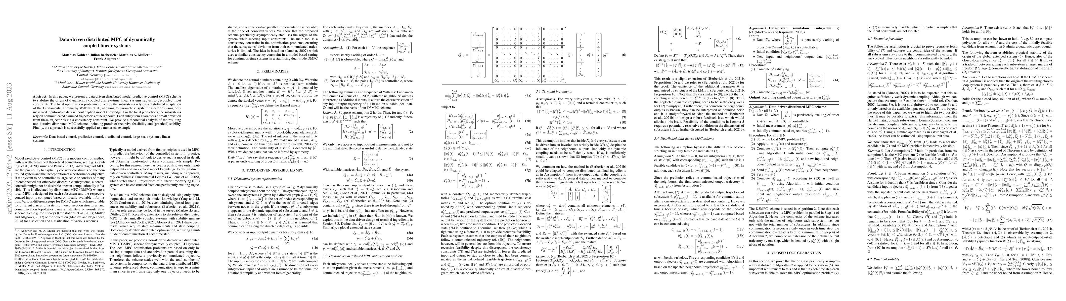 Thumbnail for Data-driven distributed MPC of dynamically coupled linear systems