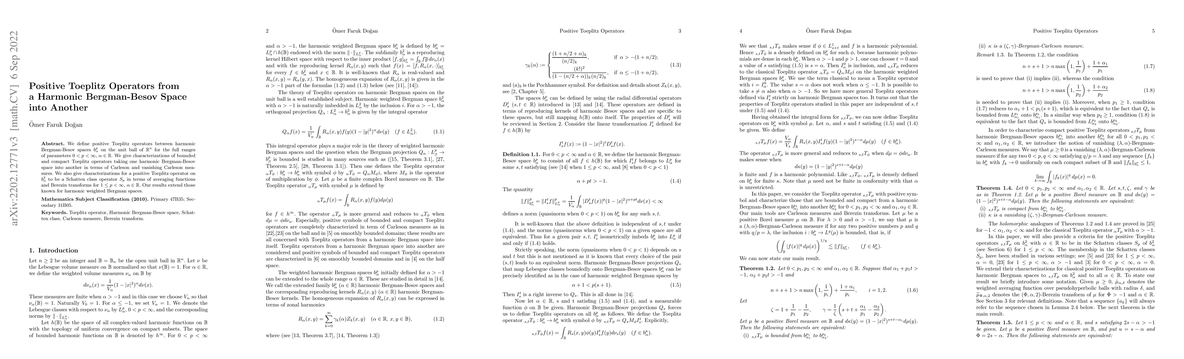Thumbnail for Positive Toeplitz Operators from a Harmonic Bergman-Besov space into
  Another