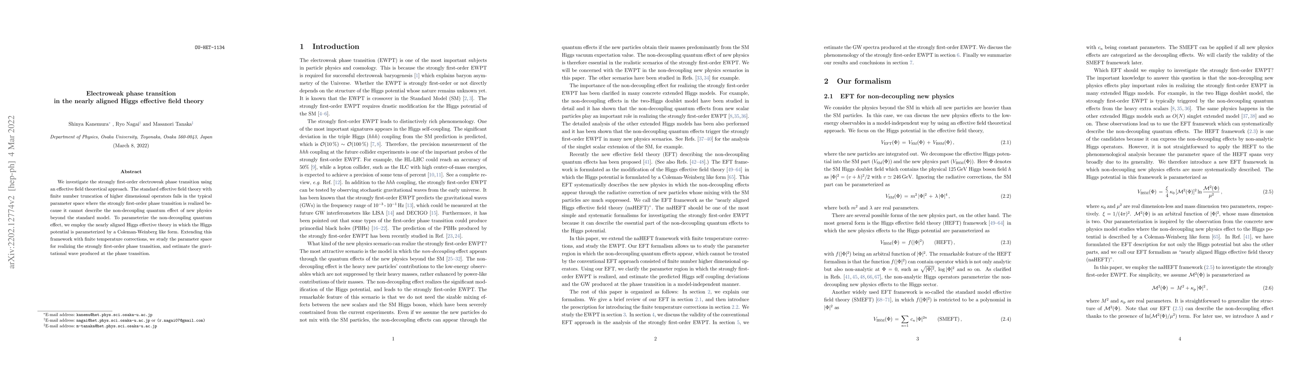 Thumbnail for Electroweak phase transition in the nearly aligned Higgs effective field
  theory