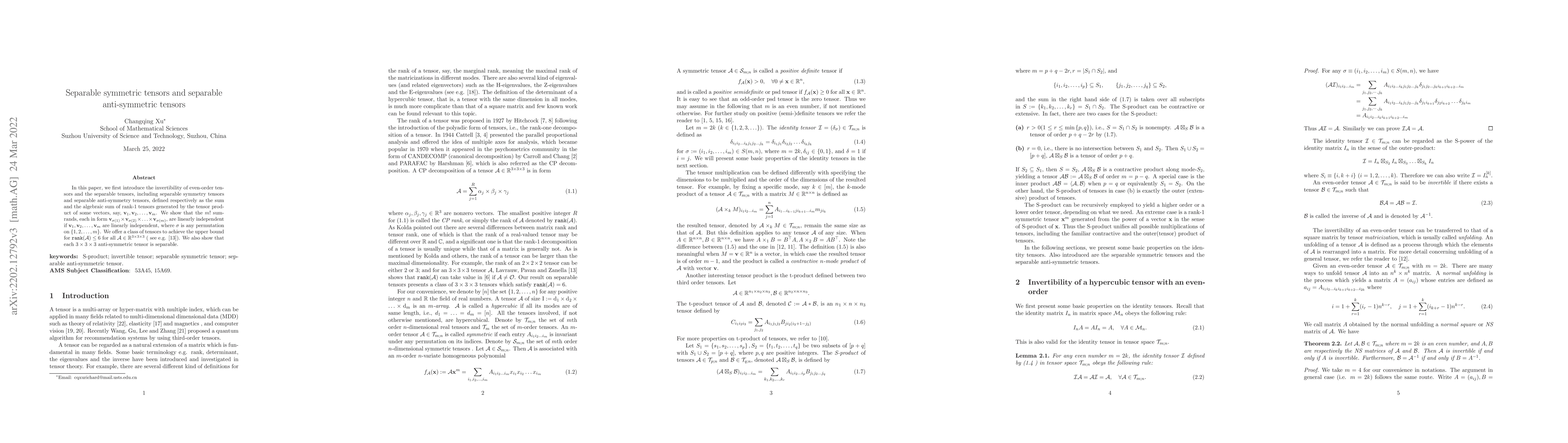 Thumbnail for Separable symmetric tensors and separable anti-symmetric tensors