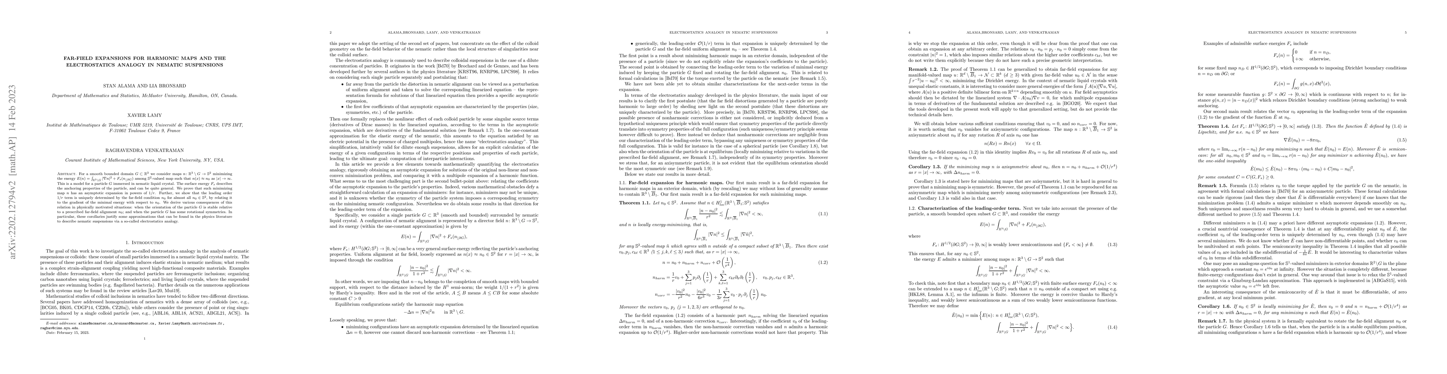 Thumbnail for Far-Field Expansions for Harmonic Maps and the Electrostatics Analogy in
  Nematic Suspensions