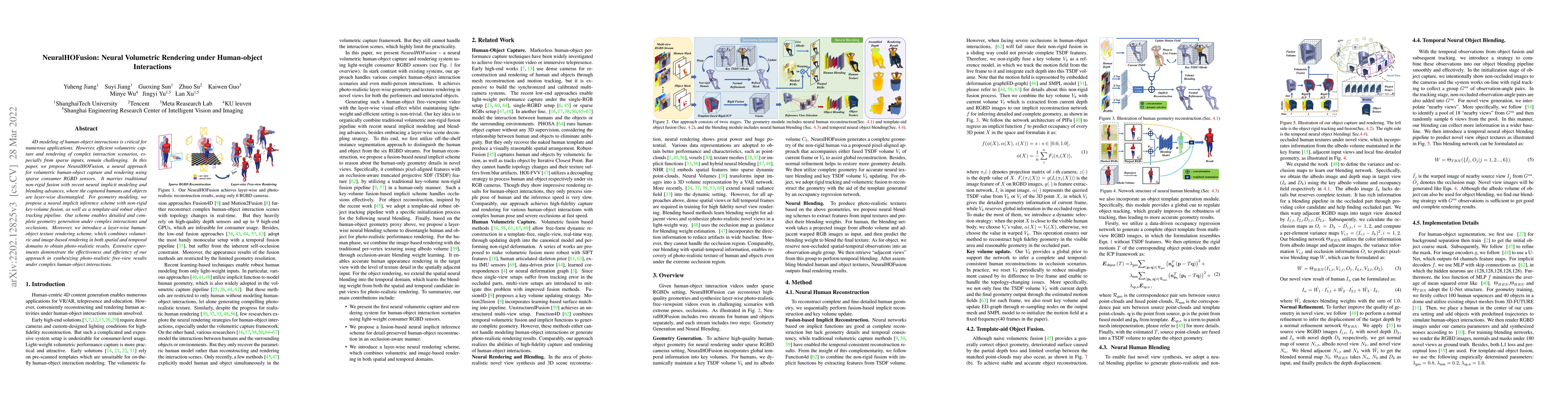 Thumbnail for NeuralHOFusion: Neural Volumetric Rendering under Human-object
  Interactions